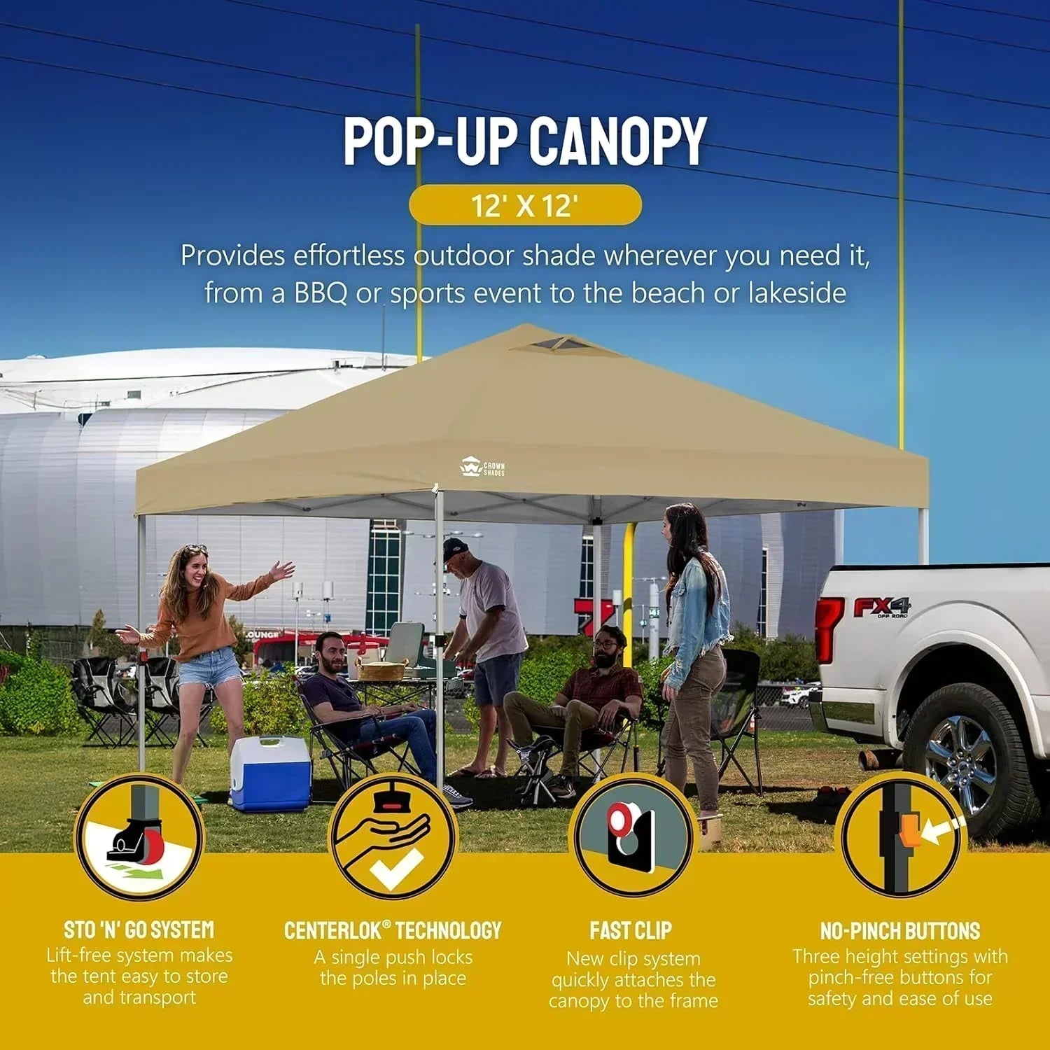 10x10 Pop-Up Awning One-Click Installation Beach Tent Outdoor Sunshade Silver Coated Top
