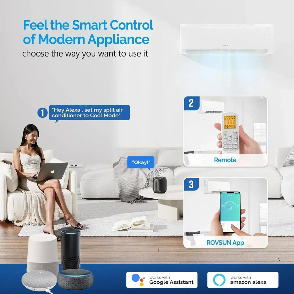 ROVSUN 9000 BTU Wifi Enabled Mini Split Air Conditioner Heater Inverter 19 SEER2 Energy Saving