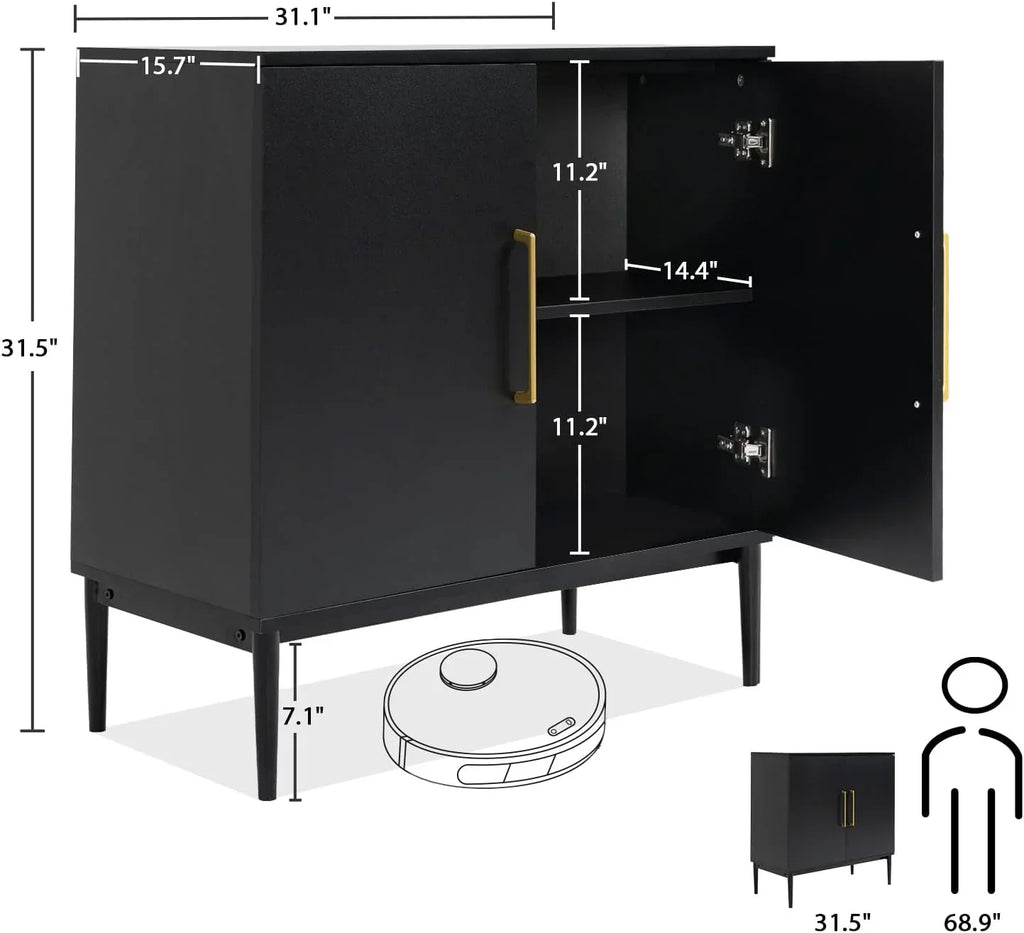 Free Standing Cabinet Black Wood for Living Room Bedroom Dining Room Hallway