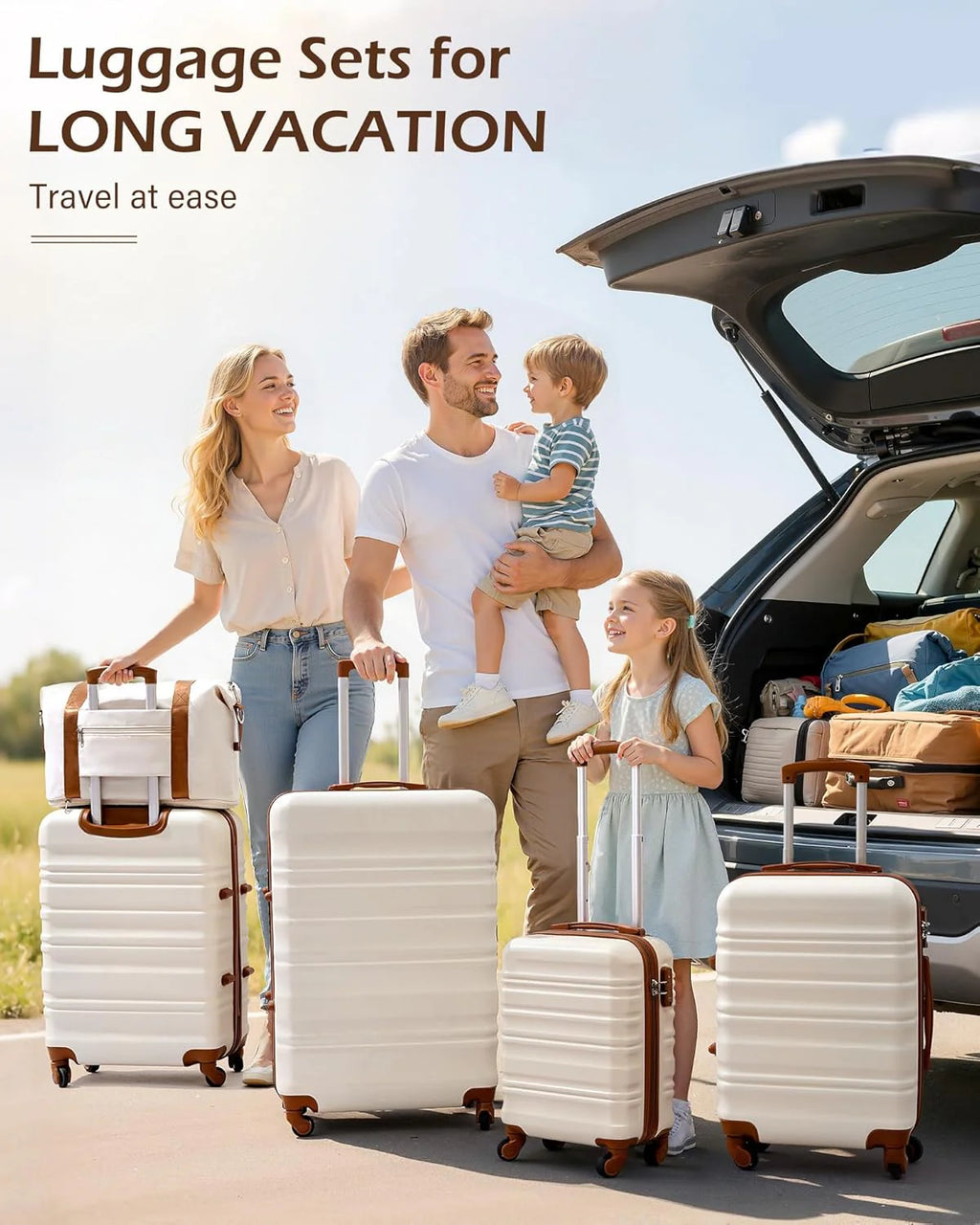 LONG VACATION 6 Piece Luggage Set Carry on Suitcase with ABS+PC hardshell, Spinner Wheels & YKK Zipper TSA Lock