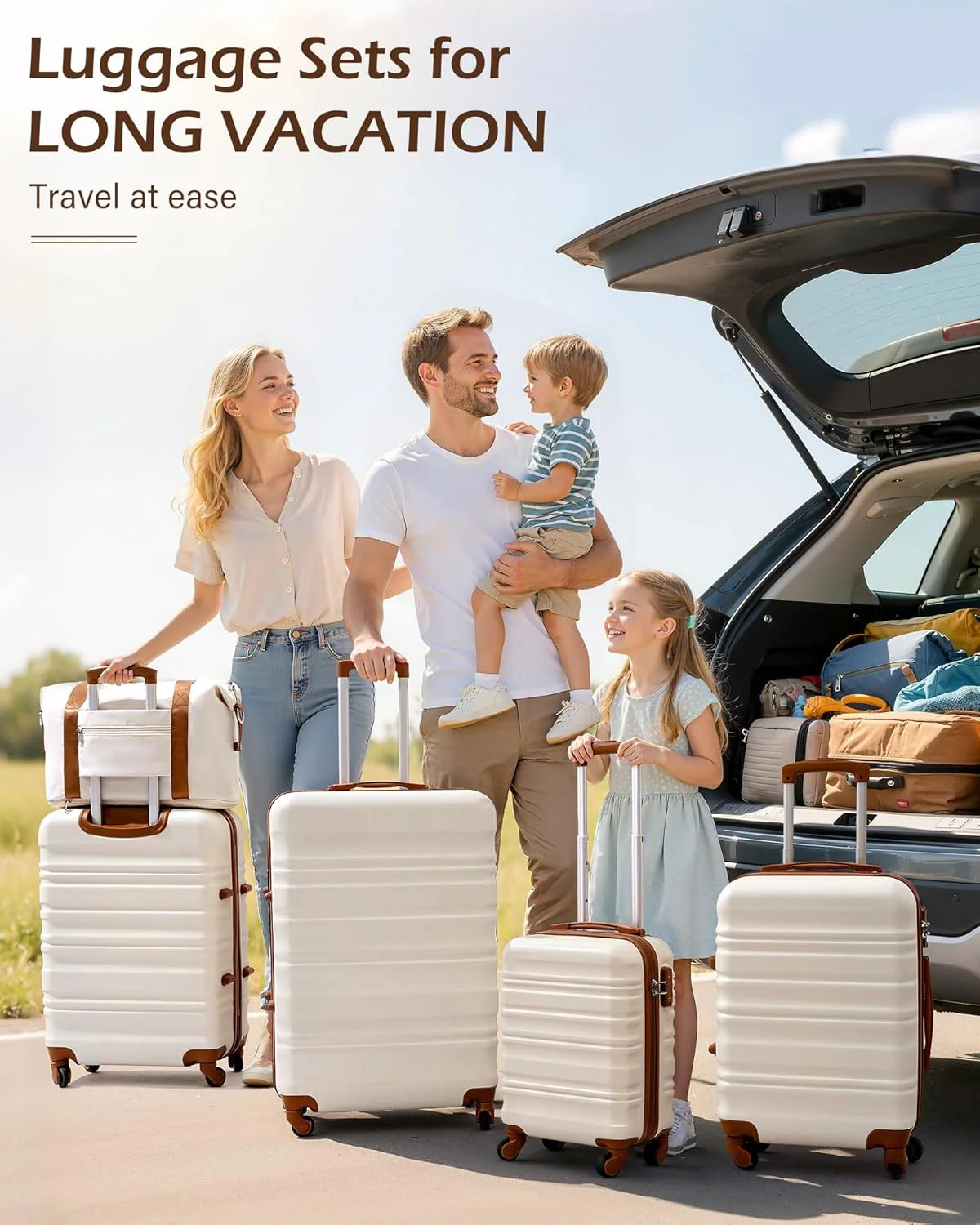 LONG VACATION 6 Piece Luggage Set Carry on Suitcase with ABS+PC hardshell, Spinner Wheels & YKK Zipper TSA Lock