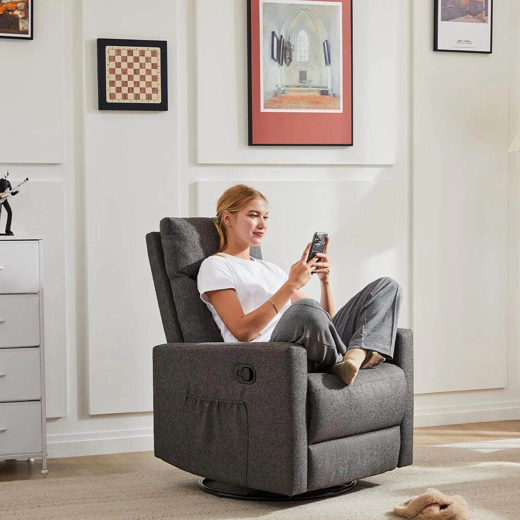 DUMOS Recliner Chair for Adults, Massage Reclining Chair for Living Room, Adjustable Home Theater Seating Single Sofa with Padded Seat Backrest and Footrest, Linen, Grey