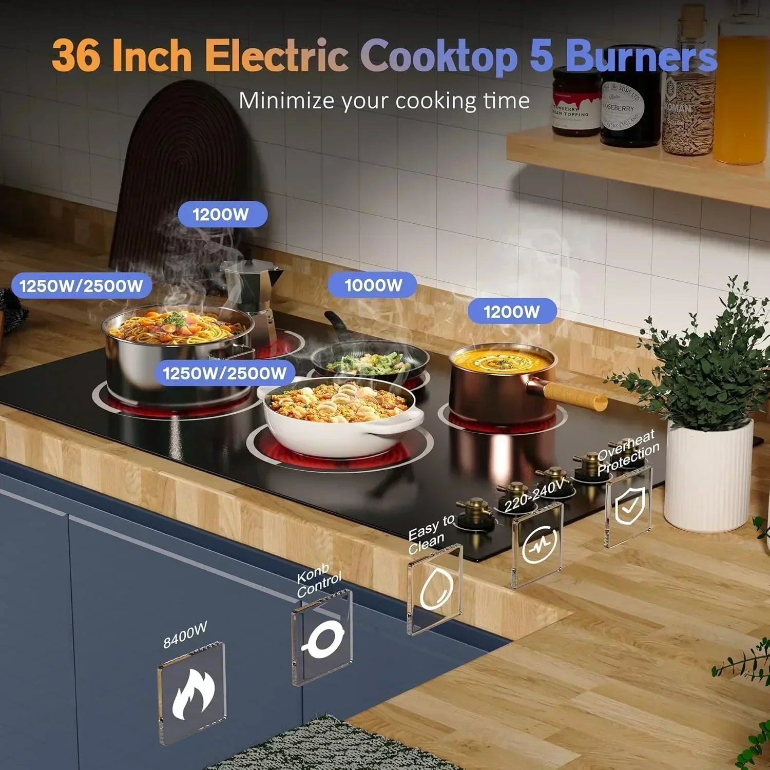 Electric Cooktop 30 Inch - 5 Burners Built-in Ceramic Cooktop 30 Electric Stove Top