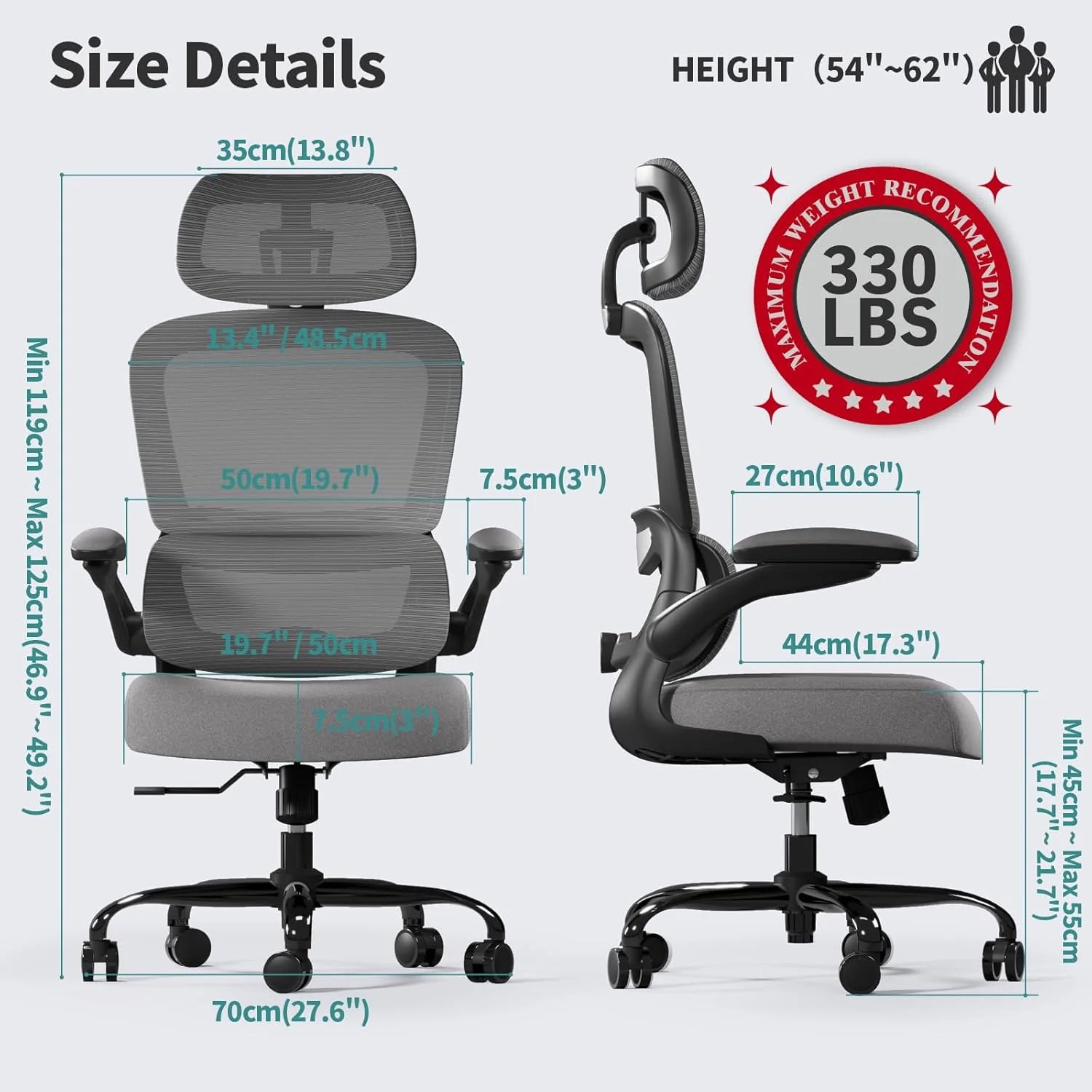 Office Chair Ergonomic Desk Chair, 330 lbs Home Mesh Desk Chair with Wheels, Comfortable Gaming Chair, High Back Office Chair