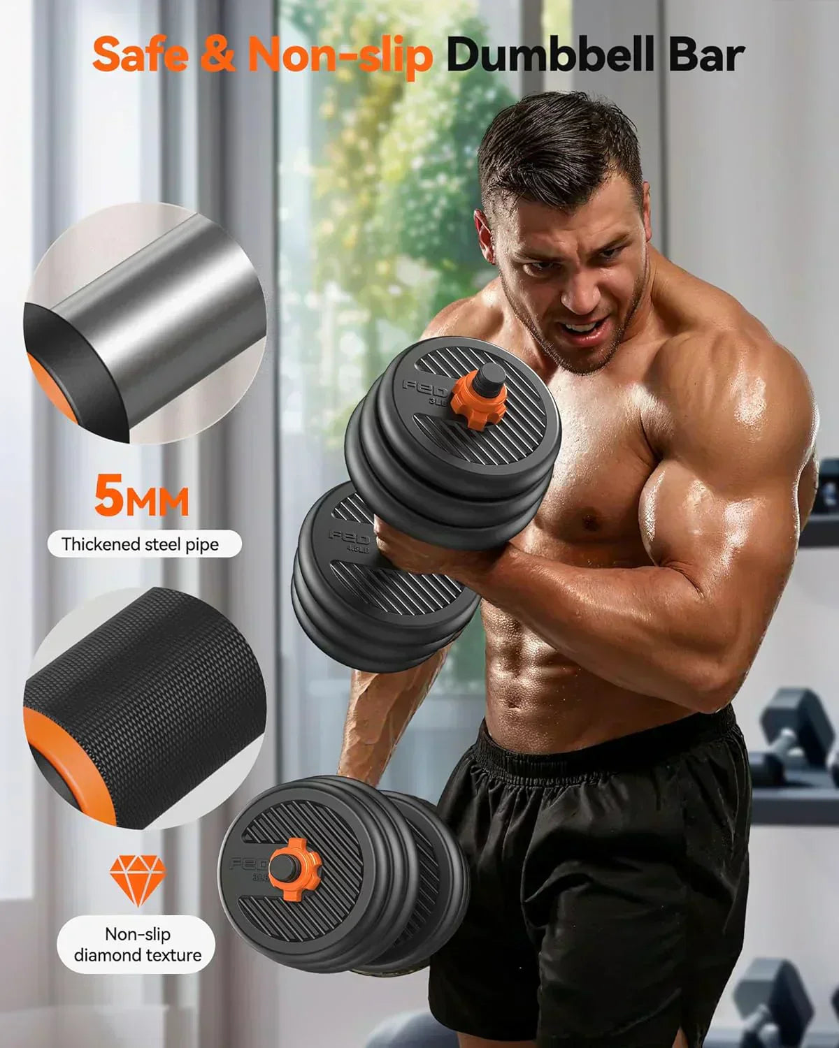 Feierdun adjustable dumbbells with connectors Barbell, kettlebell push-up stand
