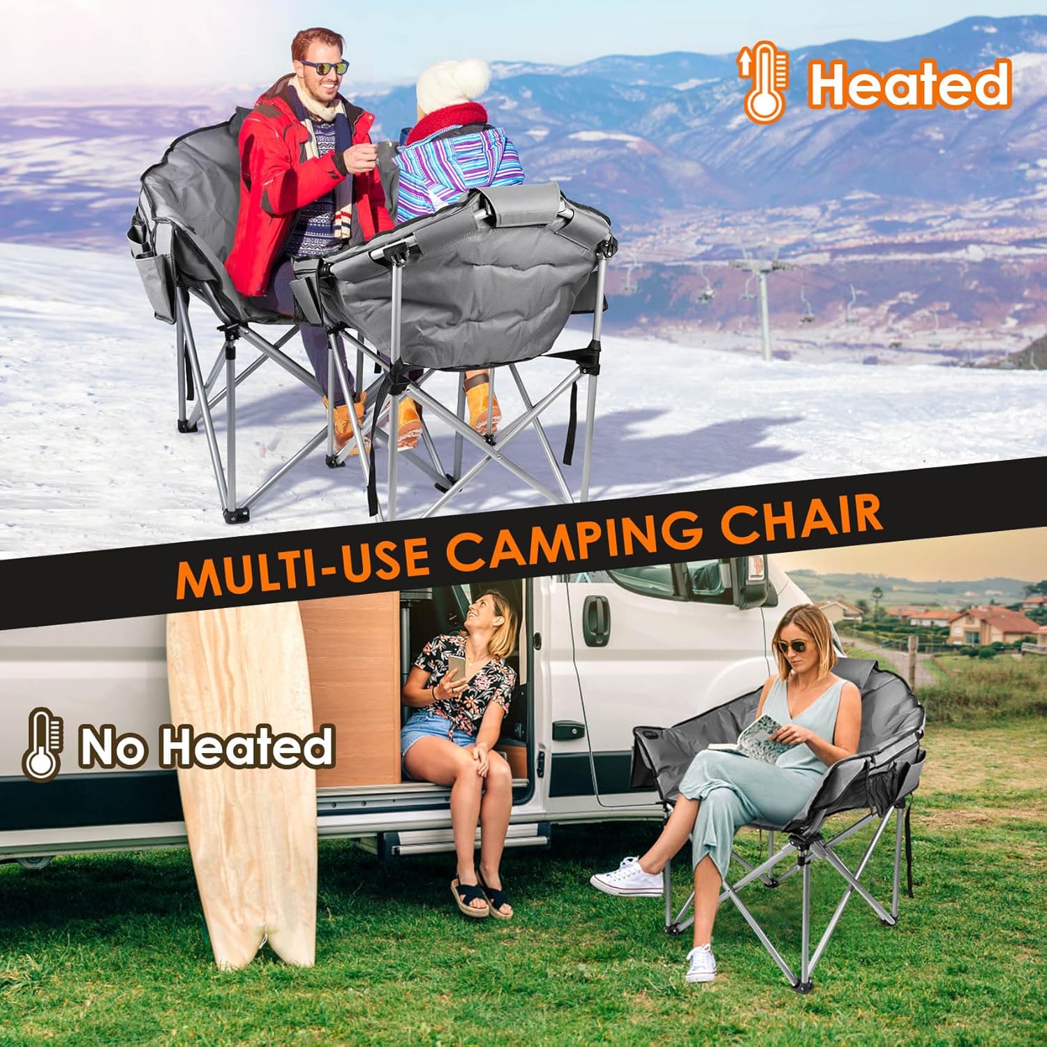Heated Camping Chair Extra Large Heated Chair Outdoor Sports Chair with 3 Heat Levels on Back