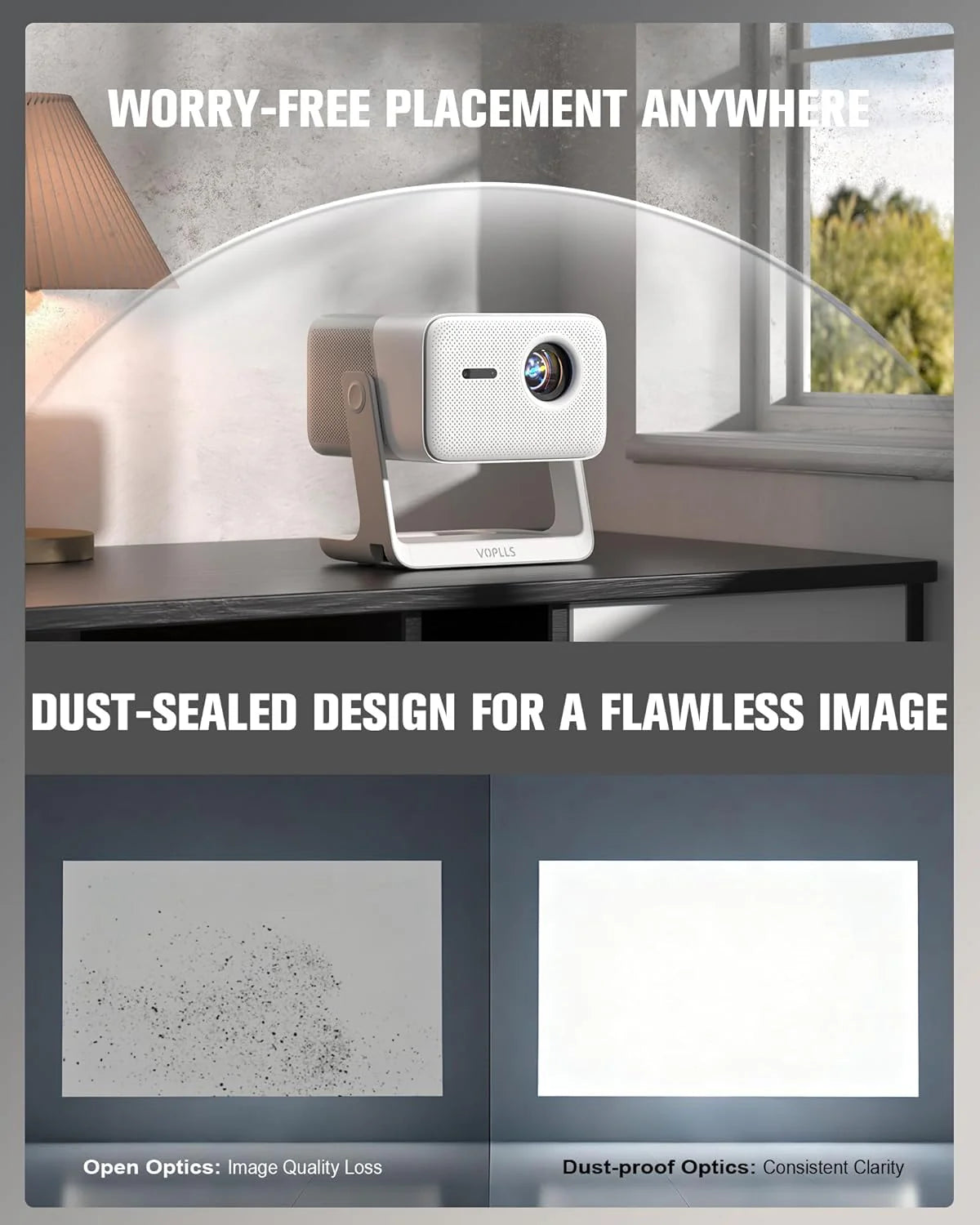 Smart Projector with WiFi and Bluetooth, VOPLLS Outdoor Projectors with Dolby/Auto Focus
