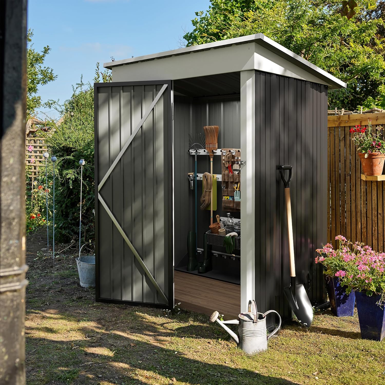 Devoko Outdoor Storage Shed Lockable Metal Garden Shed Steel Anti-Corrosion Storage House