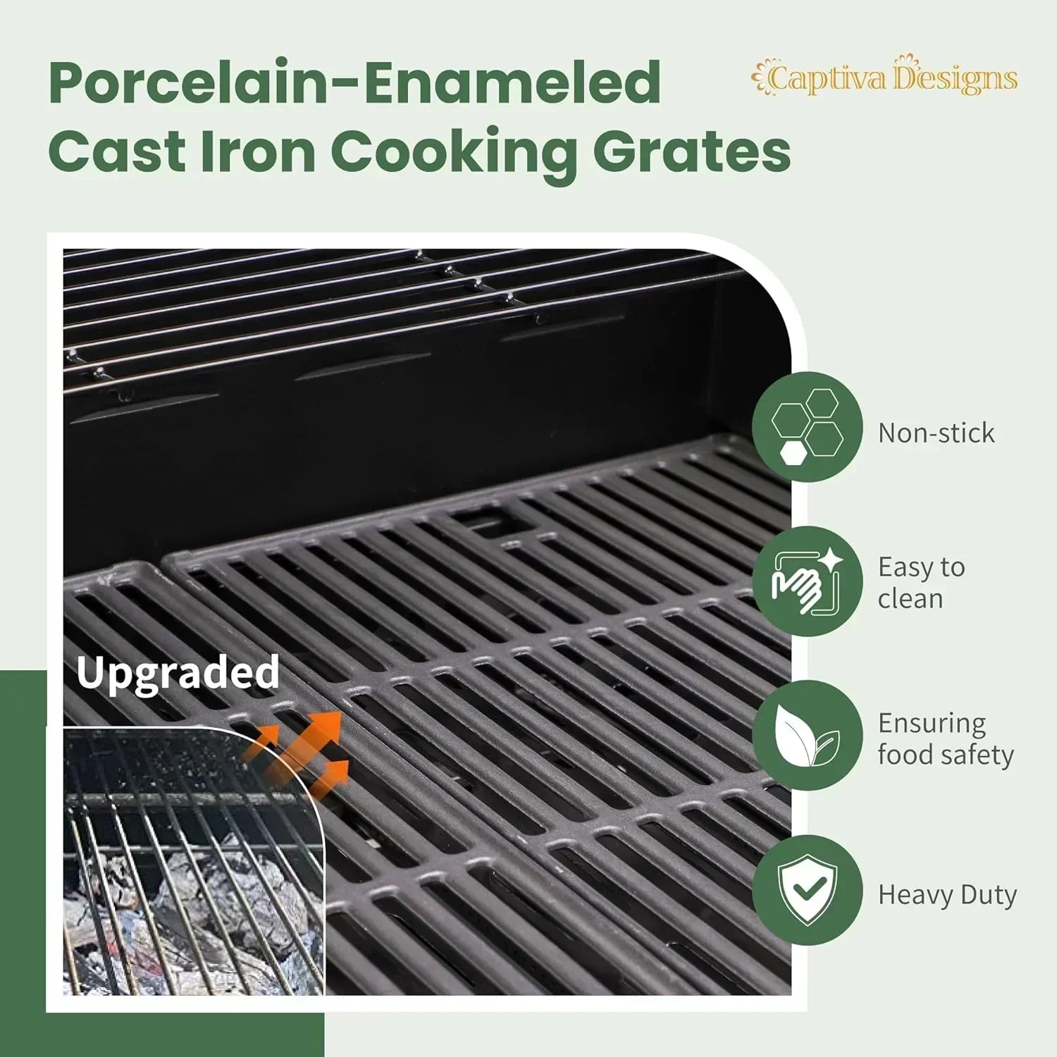 Captiva Designs 4-Burner Propane Gas BBQ Grill Side Burner Porcelain-Enameled Cast Iron Grates