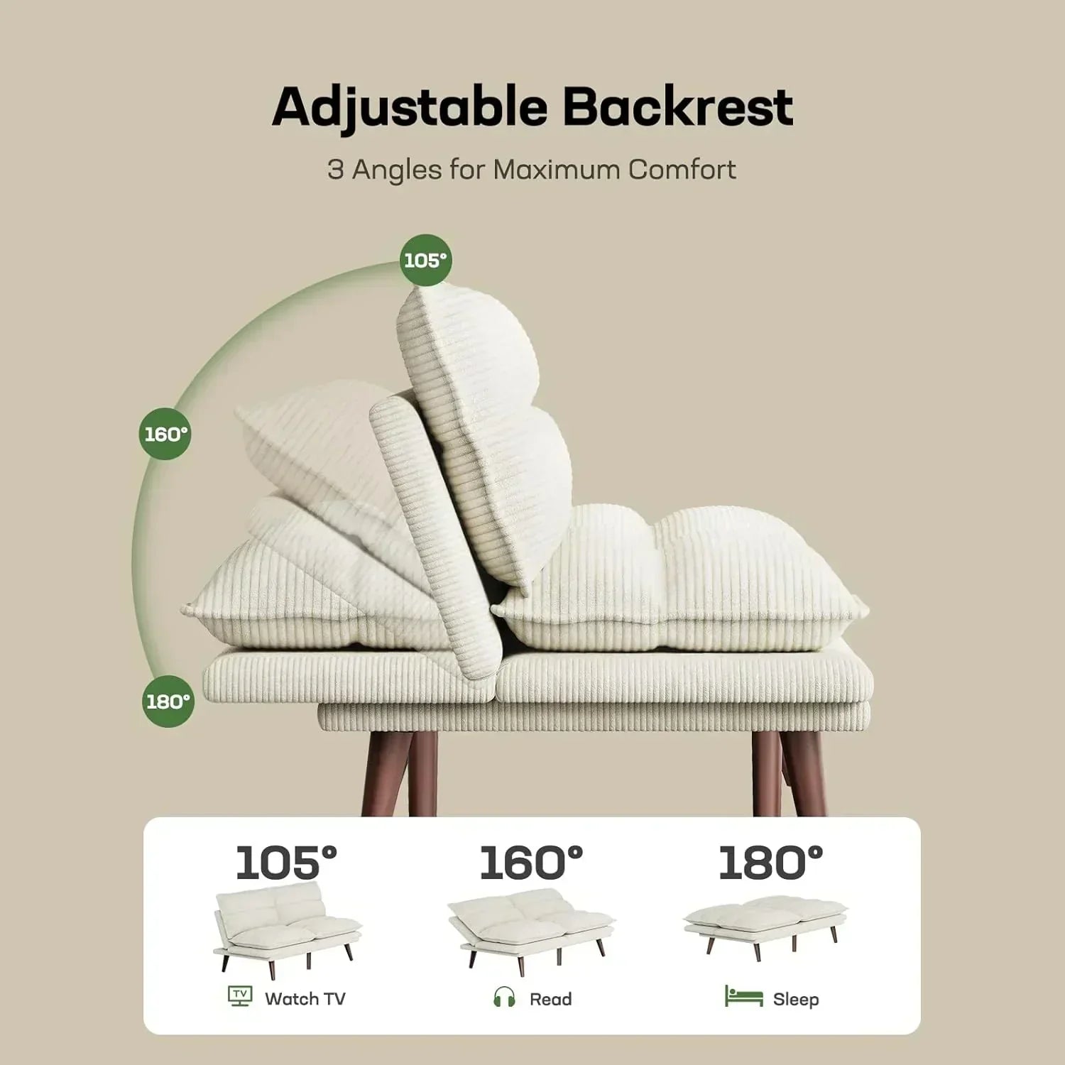 Futon Sofa Bed Futon Sofa Adjustable Back Armrests Converts to Small Sleeper Sofa Bed