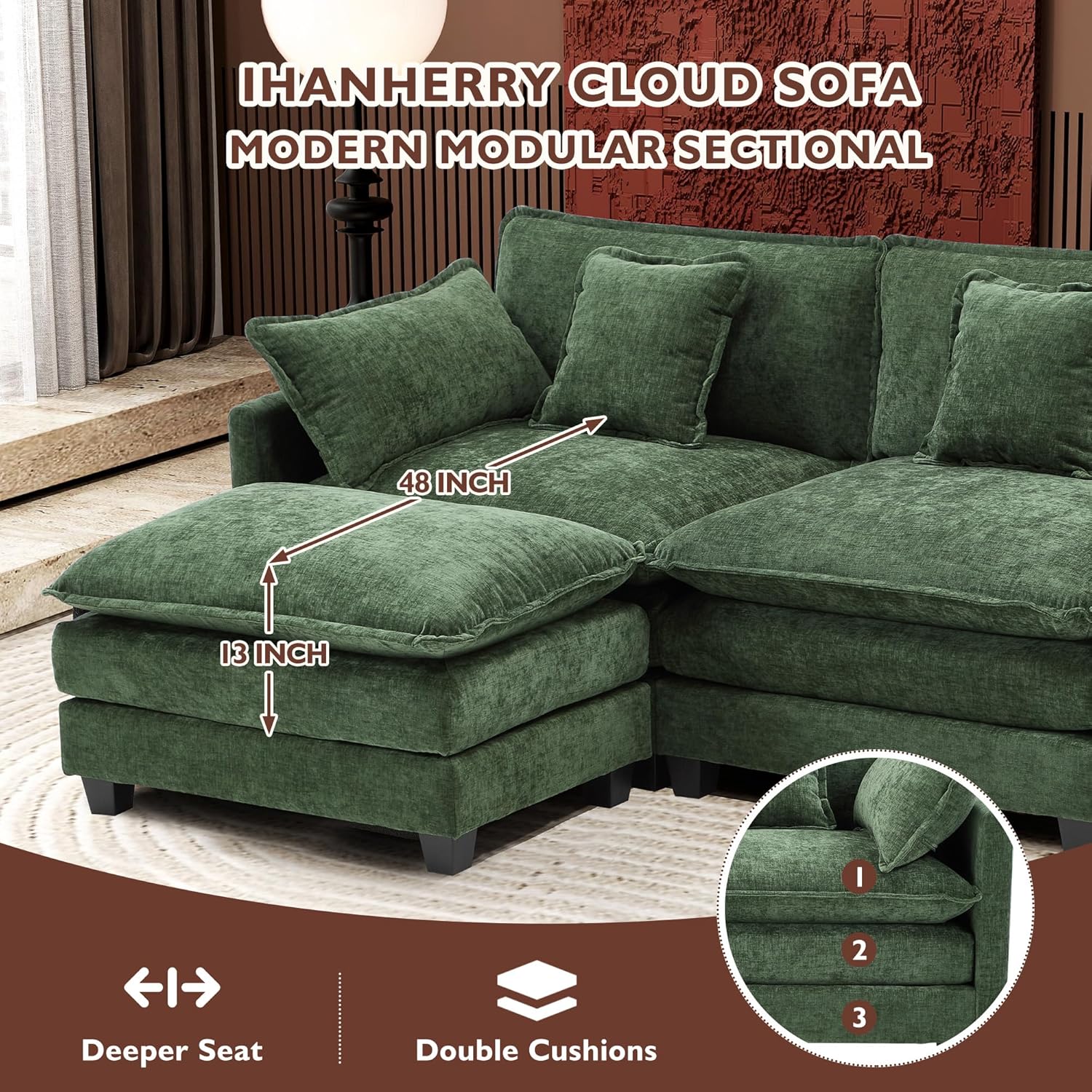 ihanherry 146-inch U-shaped modern sofa modular area cloud sofa