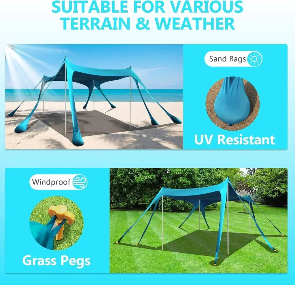 Beach Tent Sun Shelter 10 x 10 FT Beach Canopy Tent Sun Shade Heavy Duty UPF50+ Beach Tent