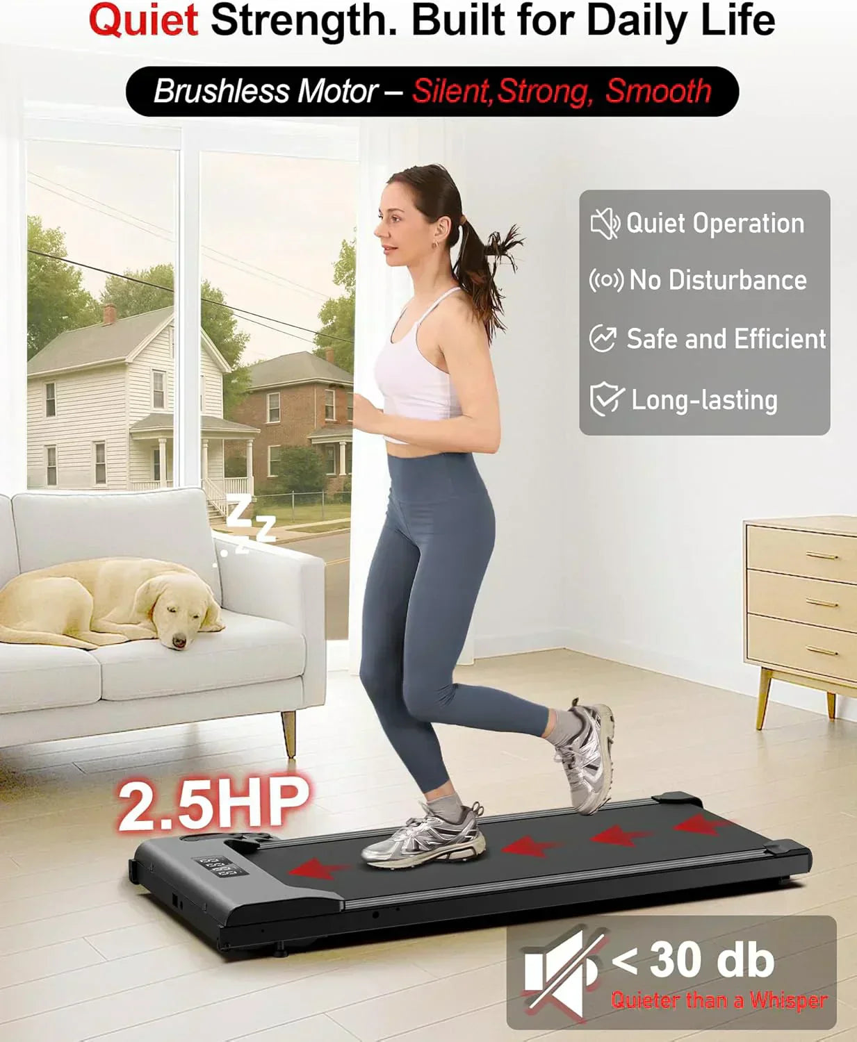 Lichico Walking Pad Under Desk Treadmill Ultra-Quiet Brushless Electric Jogging Treadmill