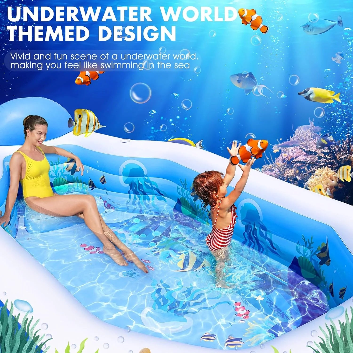 Inflatable Pool with Canopy, Large Inflatable Swimming Pool for Kids,Adult, Blow Up Pools with Seats,Backrest.Durable Thickened Inflatable Family Pools for Backyard,118x75x22-Dark Blue