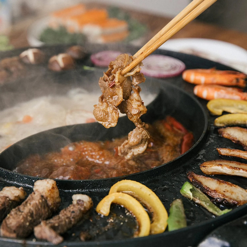 Food Party Hot Pot with Grill 2 in 1 Electric Smokeless Grill and Hotpot Pot Combo Korean BBQ Grill 110V 1700W