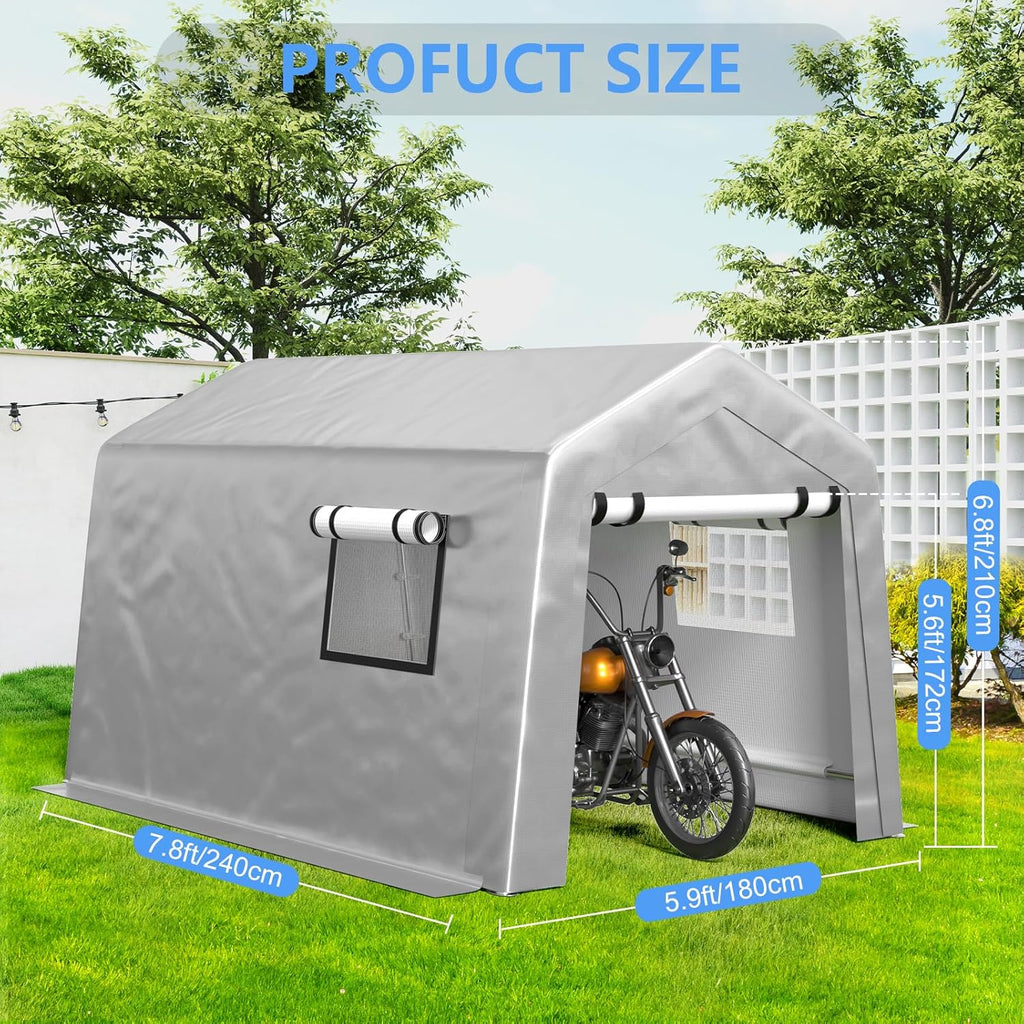 6x8 ft Heavy Duty Carport Tent Portable Garage Removable Side Walls Four Seasons Tarpaulin