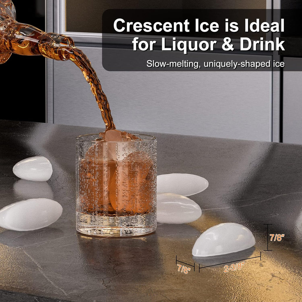 COTLIN 15 W Drainless Under Counter Ice Maker with 22LBS Storage Bin, Crescent Ice, Free Standing Built-in Ice Maker for Residential Commercial Use, No Drain Required, ETL Approved, 2025 Upgraded