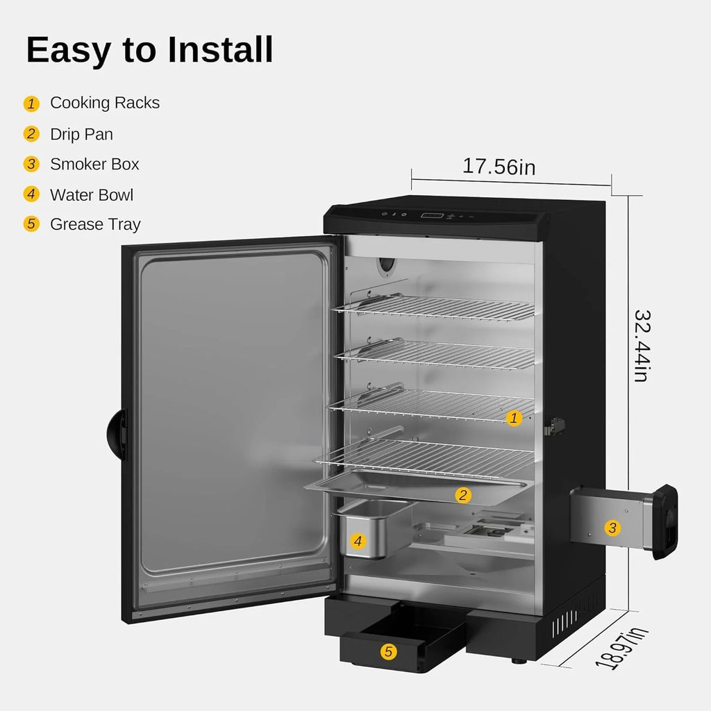 EAST OAK 30 Outdoor Electric Smoker | Built-in meat probe, smokes up to 6 times longer in a single load, side loader for uninterrupted smoking