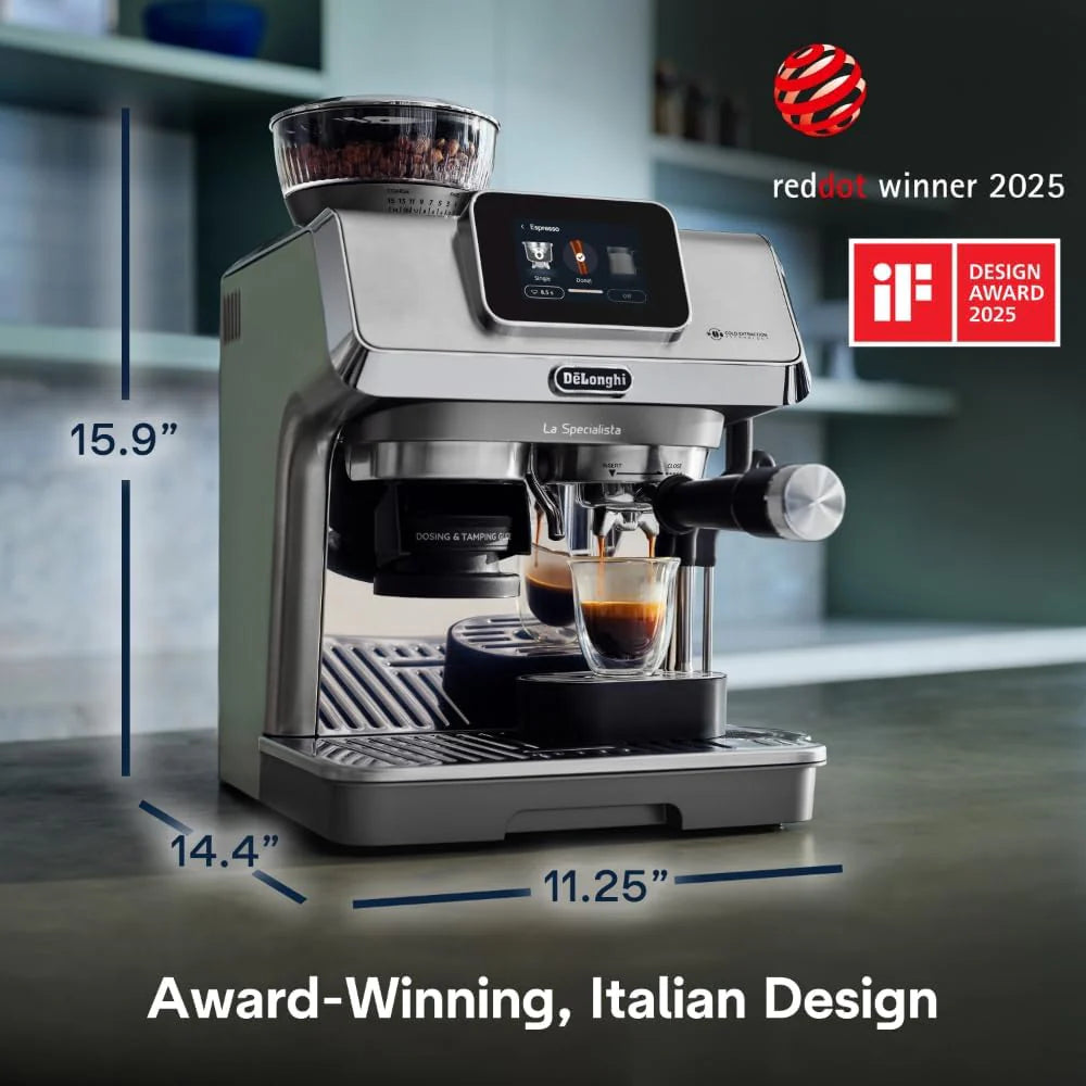 De'Longhi La Specialista Touch Espresso Machine with Grinder & Milk Frother ?Cold Brew & Iced Coffee Maker, Burr Grinder, 10 Drink Presets, Compact Bean to Cup, Award-Winning Italian Design
