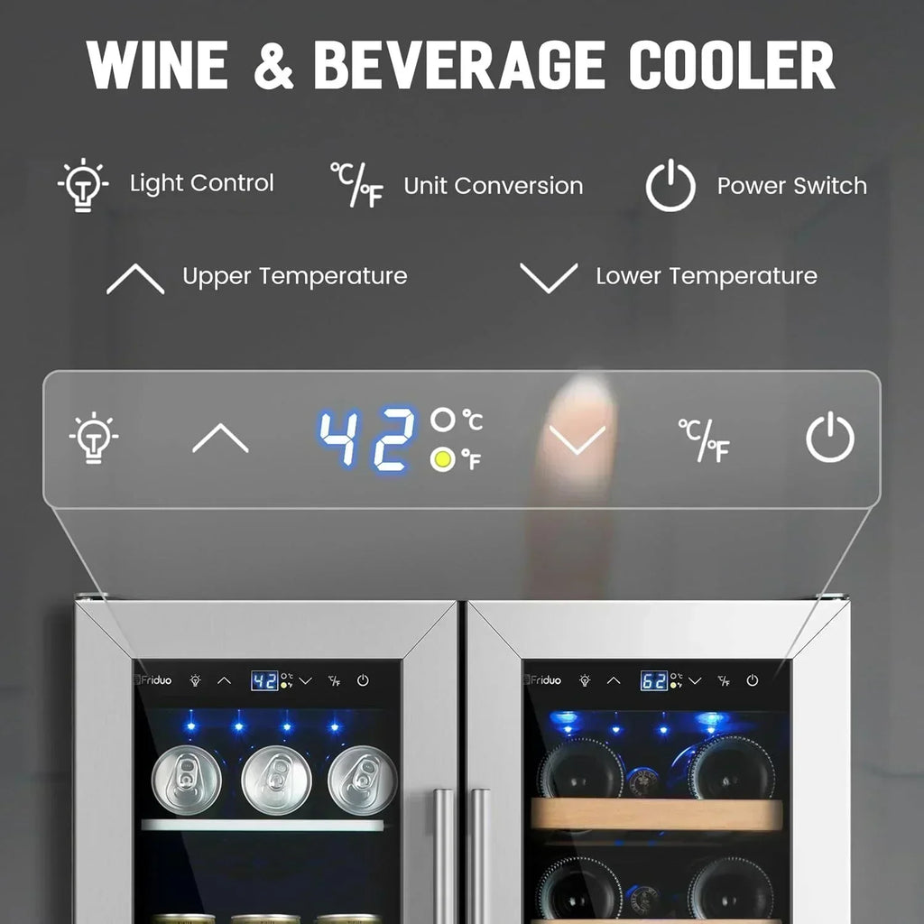 24 inch Dual Zone Beverage Refrigerator 30 Bottles 82 Cans Wine Fridge Built-in or Freestanding