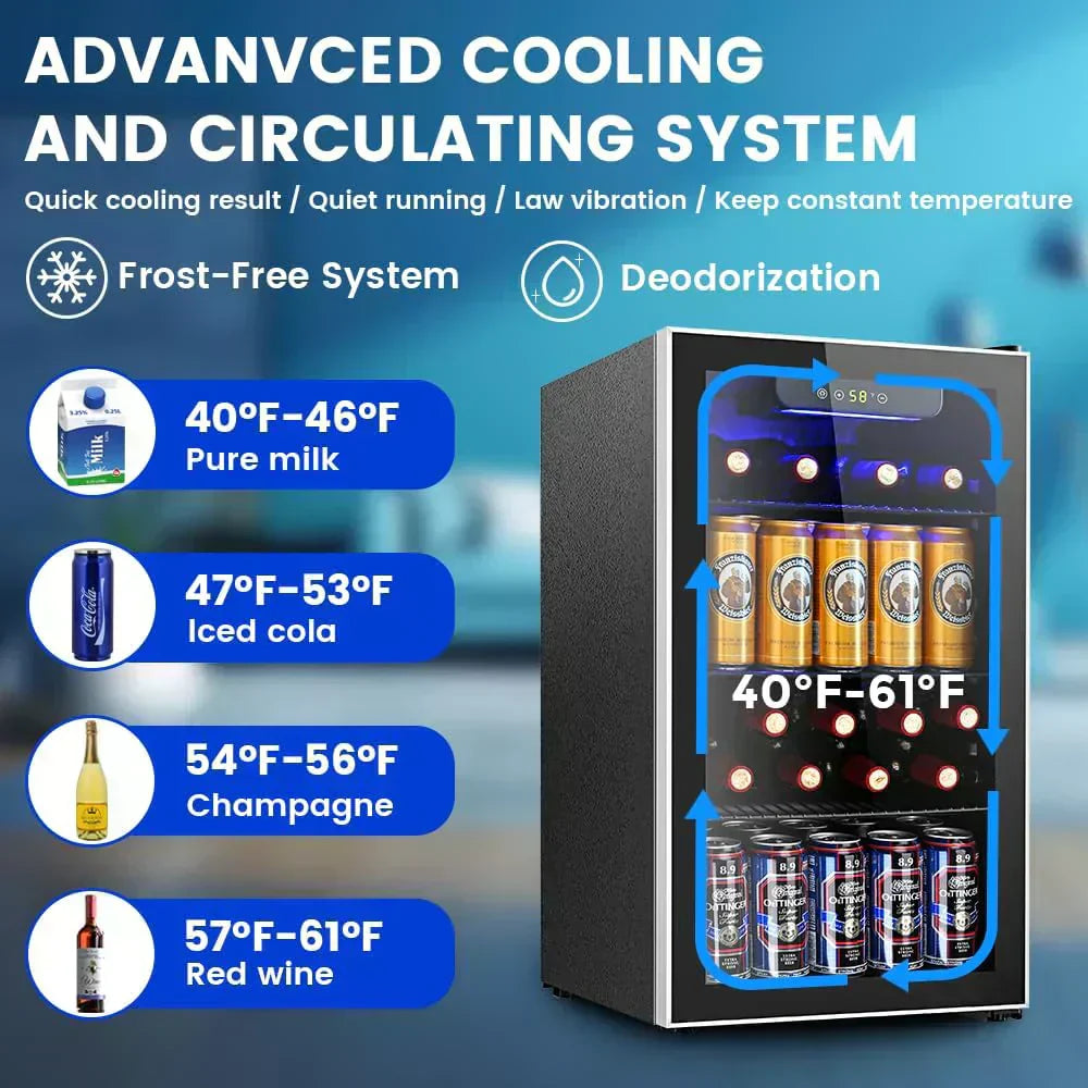 Mini Fridge 130 Can Beverage Refrigerator Cooler Drink Fridge Adjustable Temperature Control