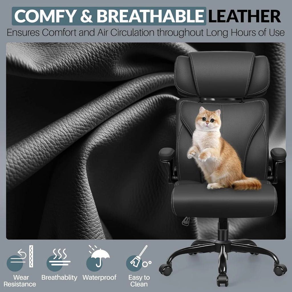 Office Chair Large High-Foot Computer Desk Chair, Breathable Leather Chair Lumbar Support Rotating Computer Chair