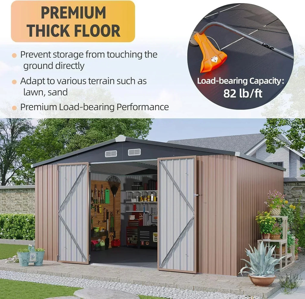 Aoxun 12x10 FT Shed Metal Outdoor Waterproof Storage Shed Steel Utility Garden Tool Shed