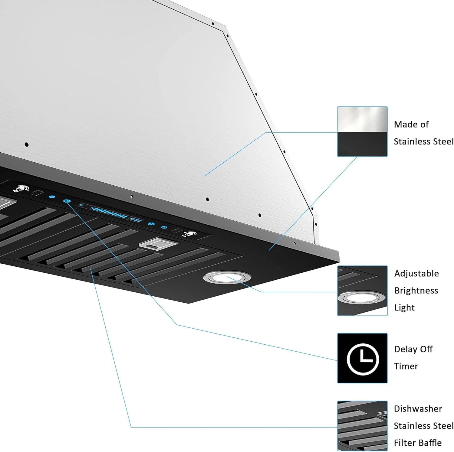 IKTCH 30 Built-in/Plug-in Range Hood 900 CFM, Ducted/Ductless Convertible Ducted, Stainless Steel Kitchen Range Hood
