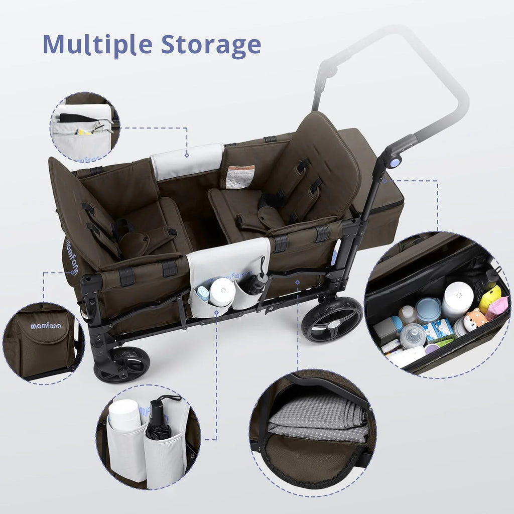 Stroller Wagon for Kids, Wagon Stroller Toddlers 2 Seaters, All-Terrain Baby Wagon Outdoor with Canopy, Parent Organizer, Adjustable Handle & Pull Bar for Infants and Toddlers, Gray