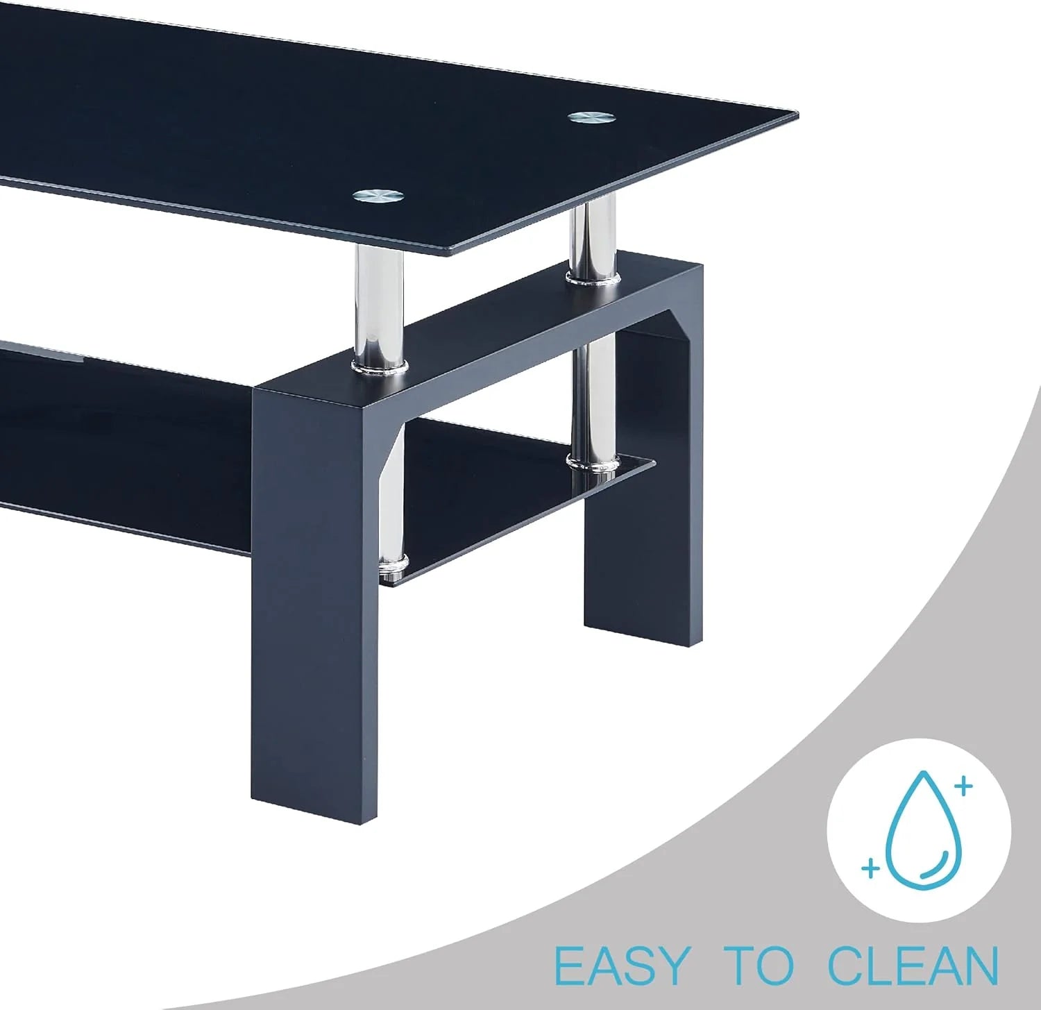 Living Room Rectangle Coffee Table, Tea Table Suitable for Waiting Room, Modern Side Coffee Table with Wooden Leg, Glass Tabletop