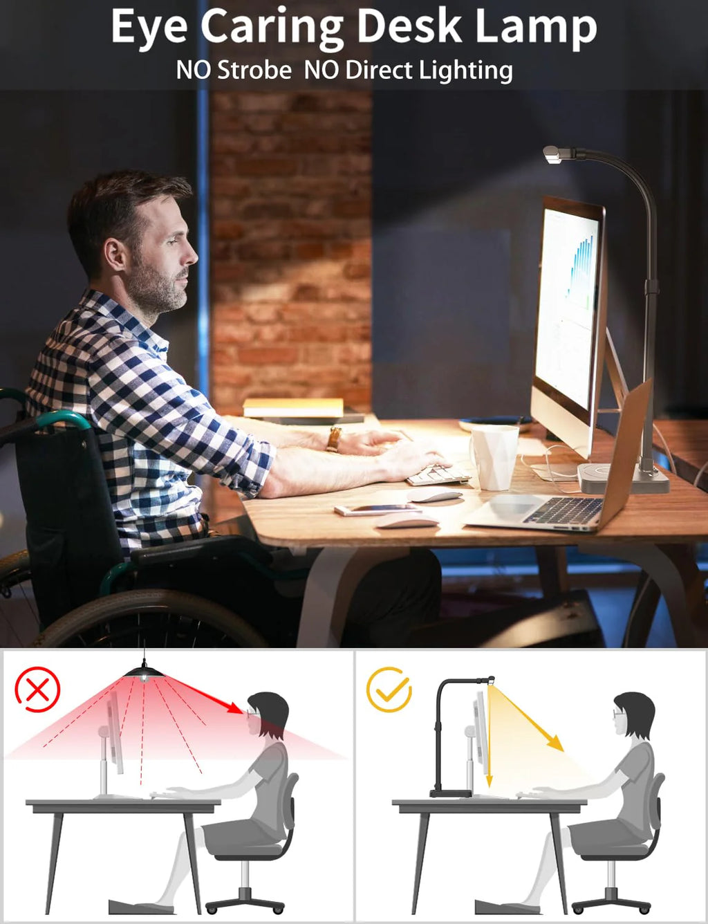 LED Desk Lamp for Home Office Double Head 24W Architect Light with 5 Brightness Levels Flexible Gooseneck