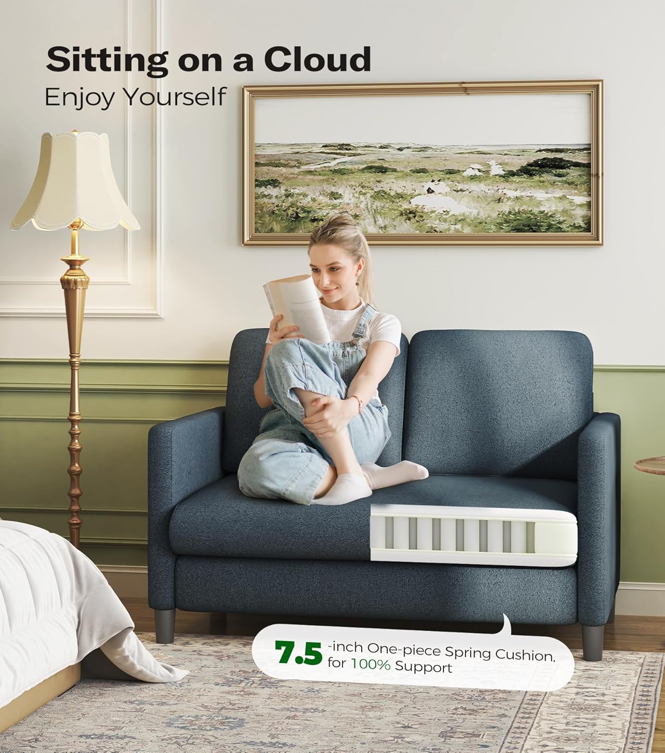 Loveseat Sofa 51 Love Seat Comfy Corduroy Small Loveseat Tool-Free Setup Couch