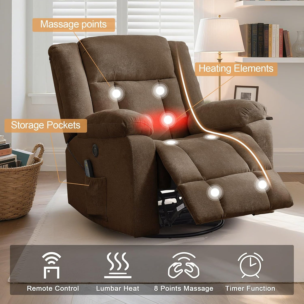 Rocker Recliner, Glider Recliner Chairs for Adults, 360�� Swivel Rocking Chair with Massage and Heating, Nursery Chair