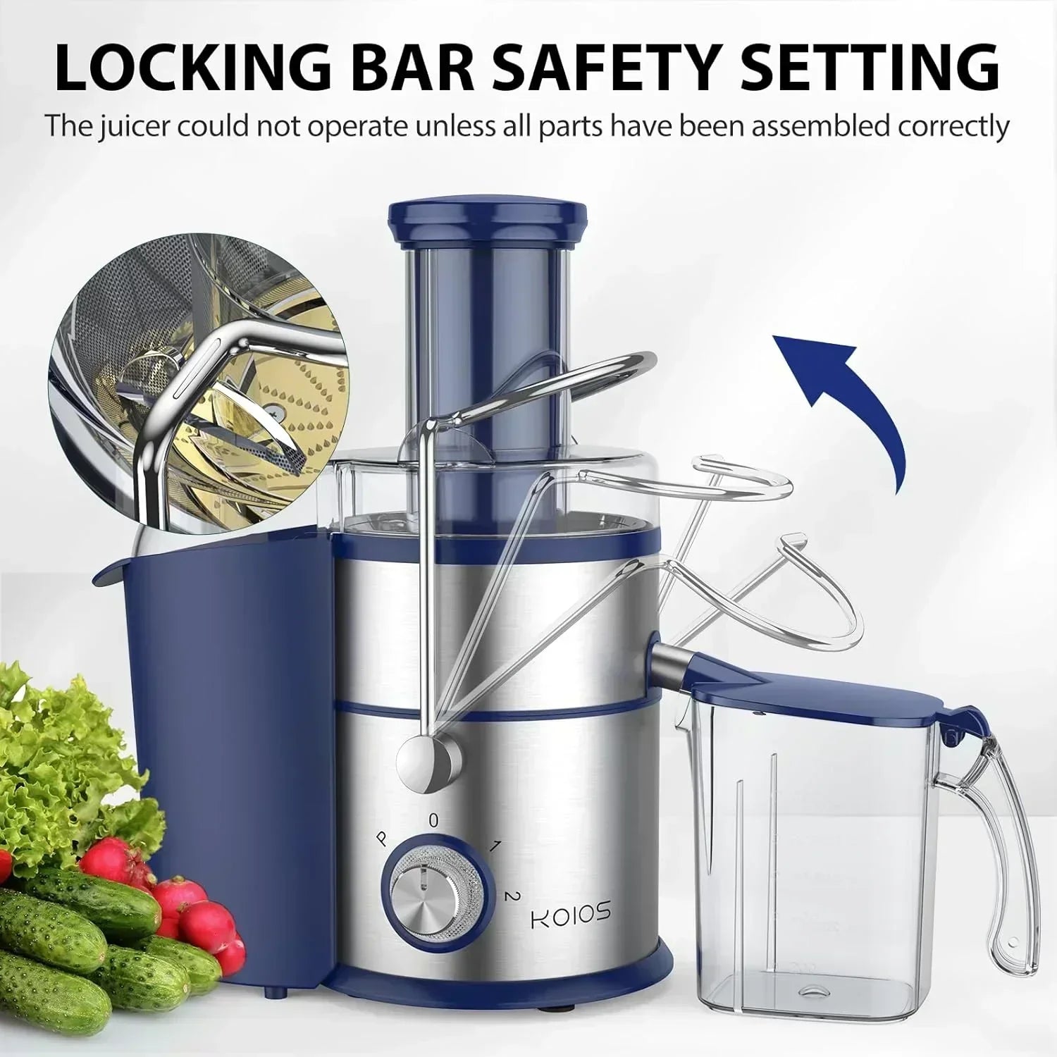 1300W KOIOS Centrifugal Juicer with Extra Large 3 Feed Chute and Titanium Filter