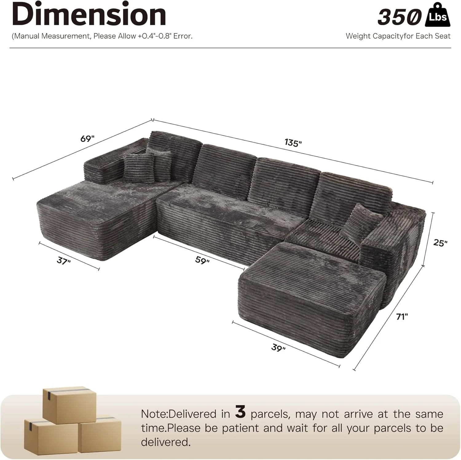 Ovios 104 Cloud Section Sofa L-shaped lounge chair, modern modular sofa