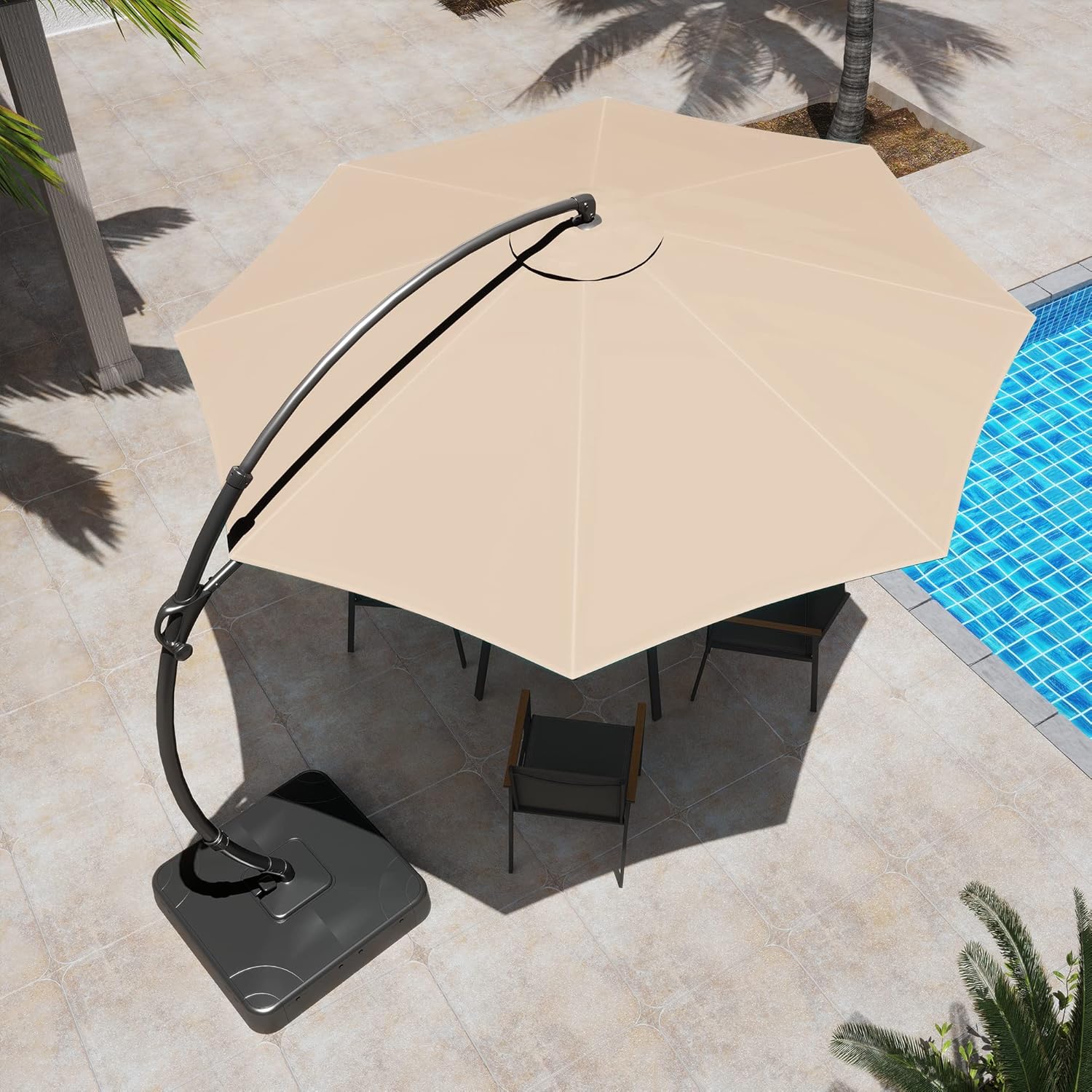 LAUSAINT HOME Outdoor Patio Umbrella with Base included, 11 FT Deluxe Curvy Cantilever Umbrella Heavy Duty Offset Hanging Umbrella with 360° Rotation for Market, Pool, Garden, Backyard, Deck (Beige)