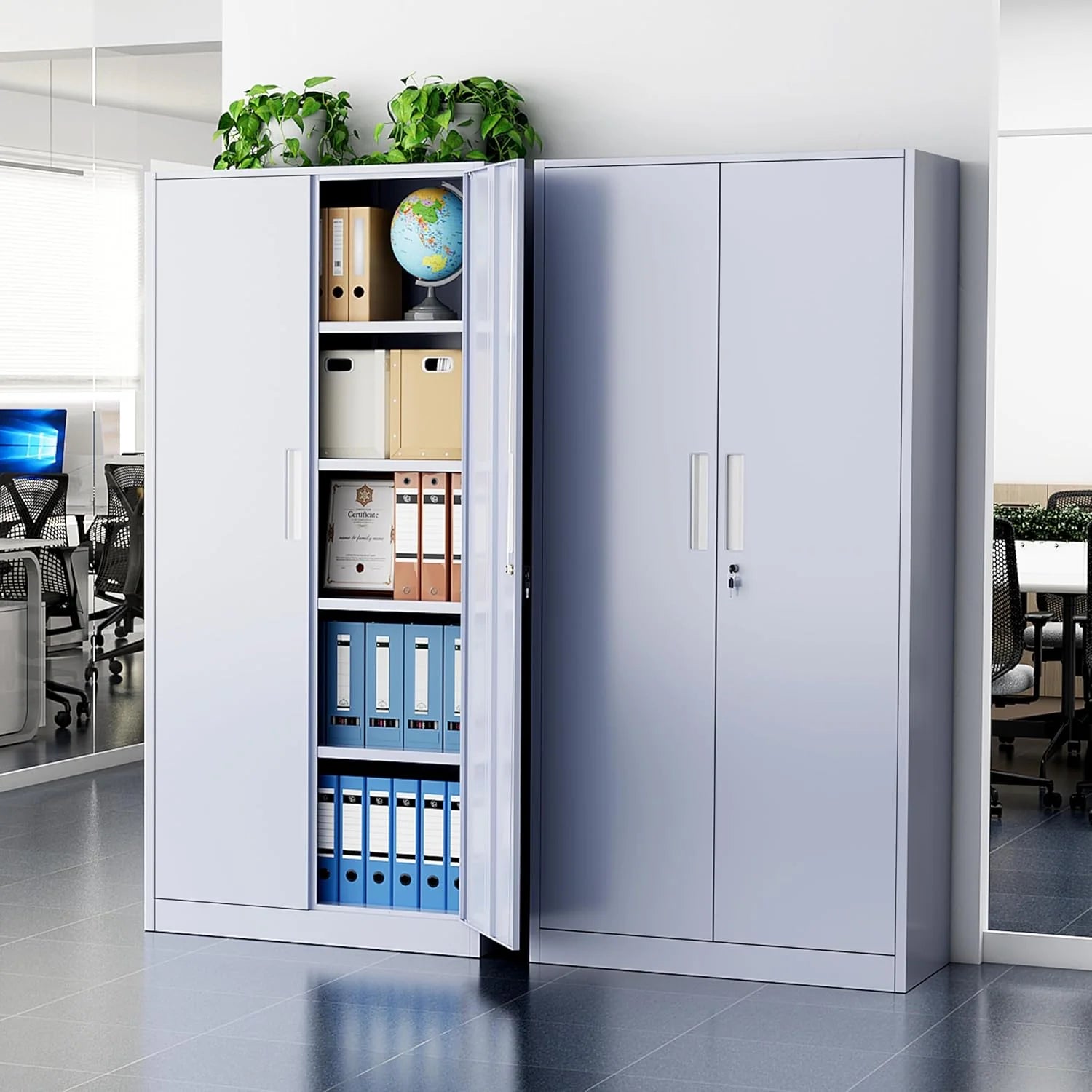 Greenvelly Metal Storage Cabinet, 72 Black Locking Metal Cabinet with 2 Doors and 4 Adjustable Shelves, Lockable Garage Storage Cabinets for Home Office, Garage, Kitchen, Living Room