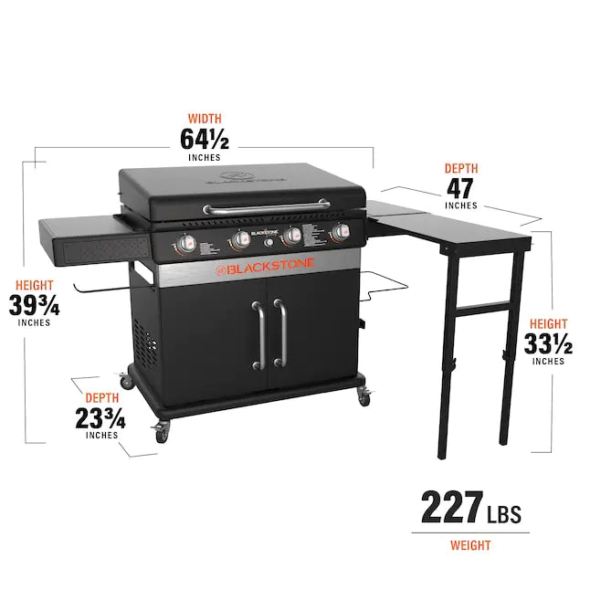 Blackstone 36 Culinary Cabinet Griddle with Side Table 4-Burner Liquid Propane Flat Top Grill