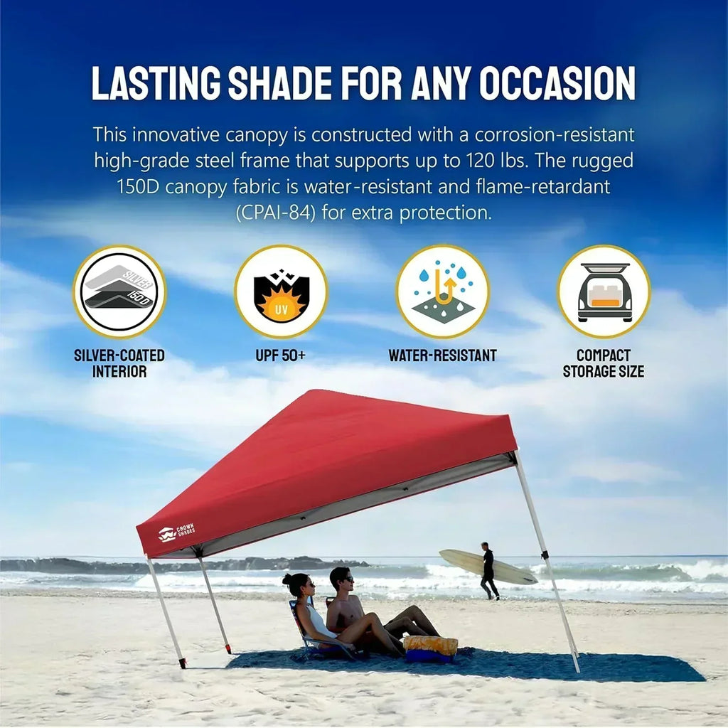 10x10 Pop-Up Awning One-Click Installation Beach Tent Outdoor Sunshade Silver Coated Top