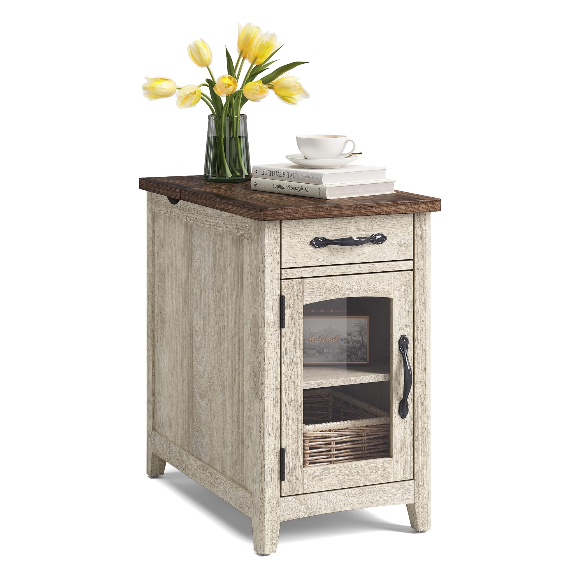 End Table with Charging Station Side Table for Bedroom with Drawer and Detachable Holder