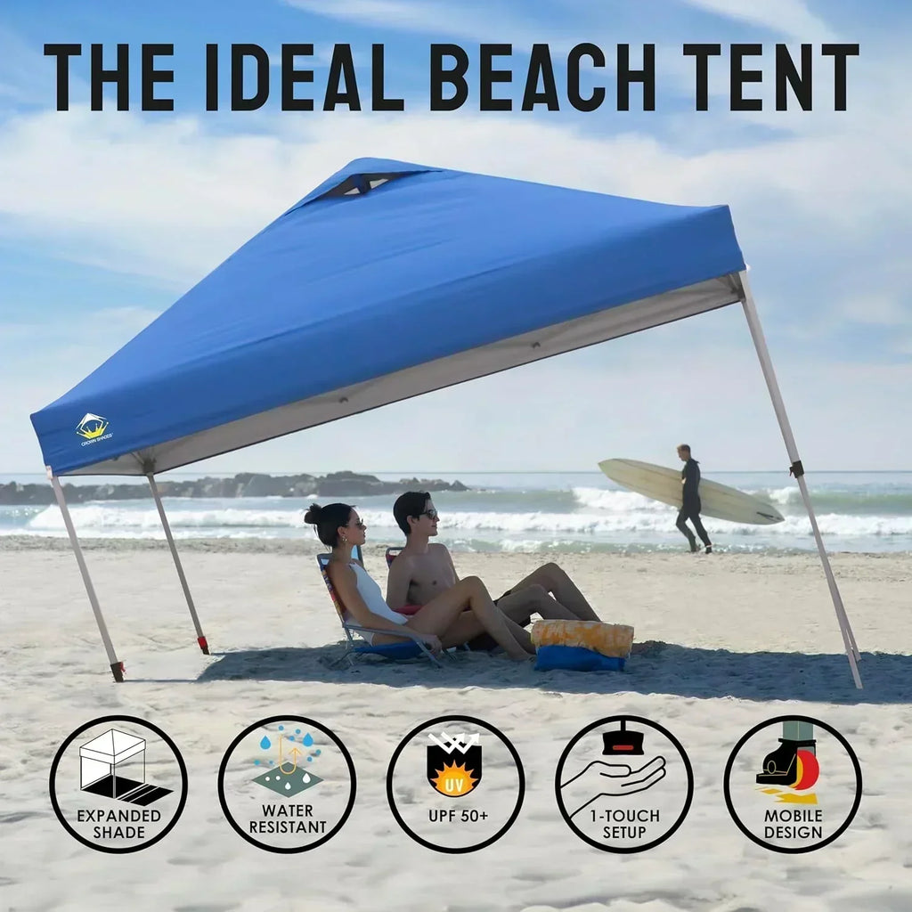 10x10 Pop-Up Awning One-Click Installation Beach Tent Outdoor Sunshade Silver Coated Top