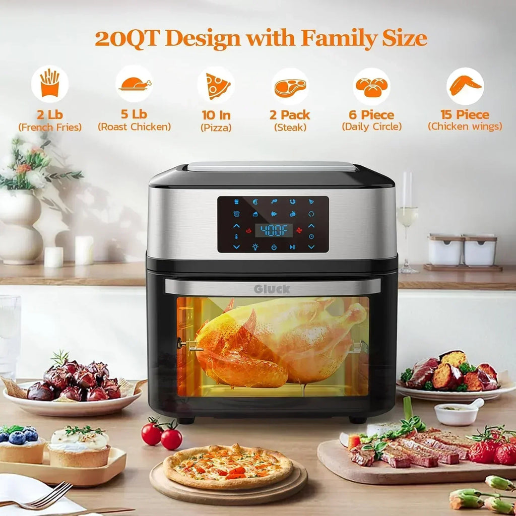 Large 20-quart air fryer 10-in-1 combo with window rotisserie 3 dehydrator racks ETL certified