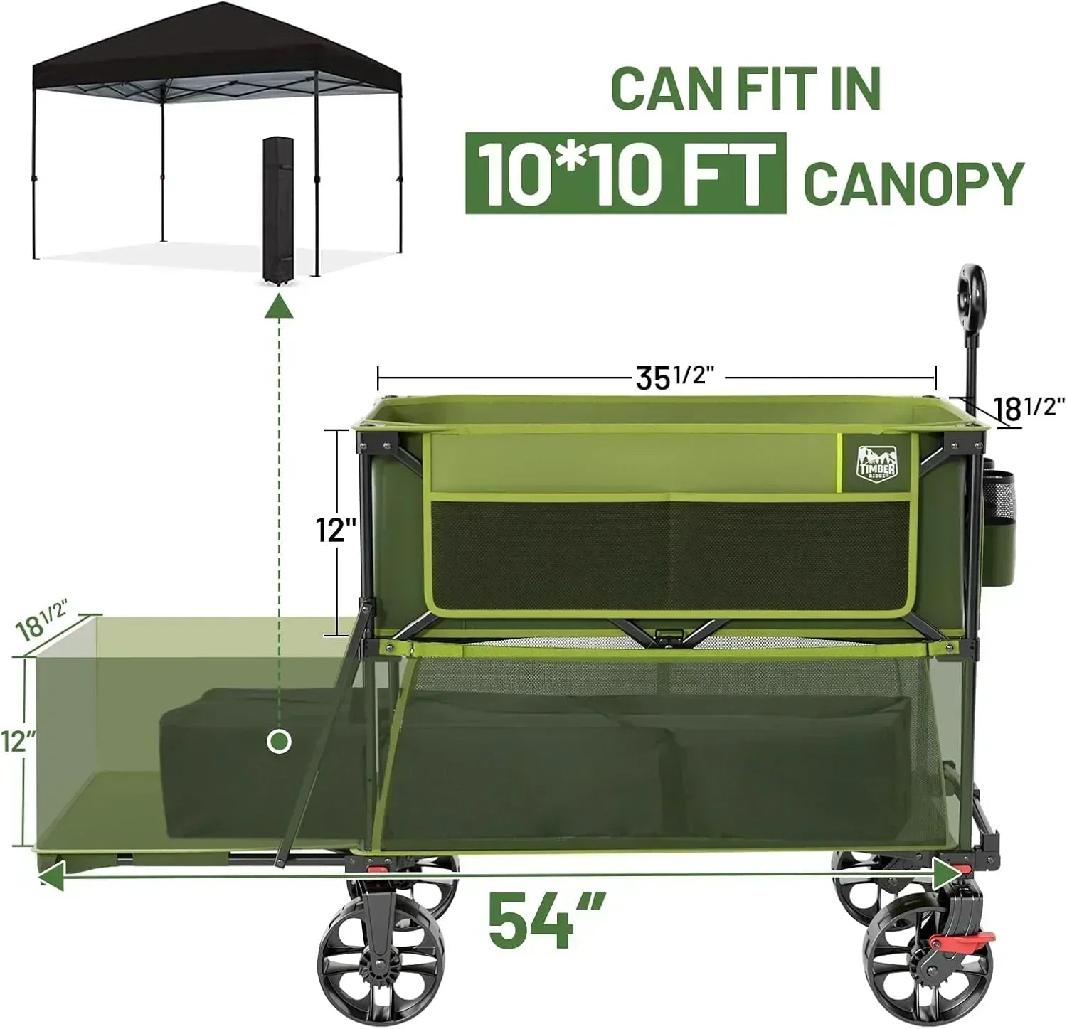 400L Large Capacity Folding Double Decker Cart with Brakes 54 Inch Extra Long Extended Cart
