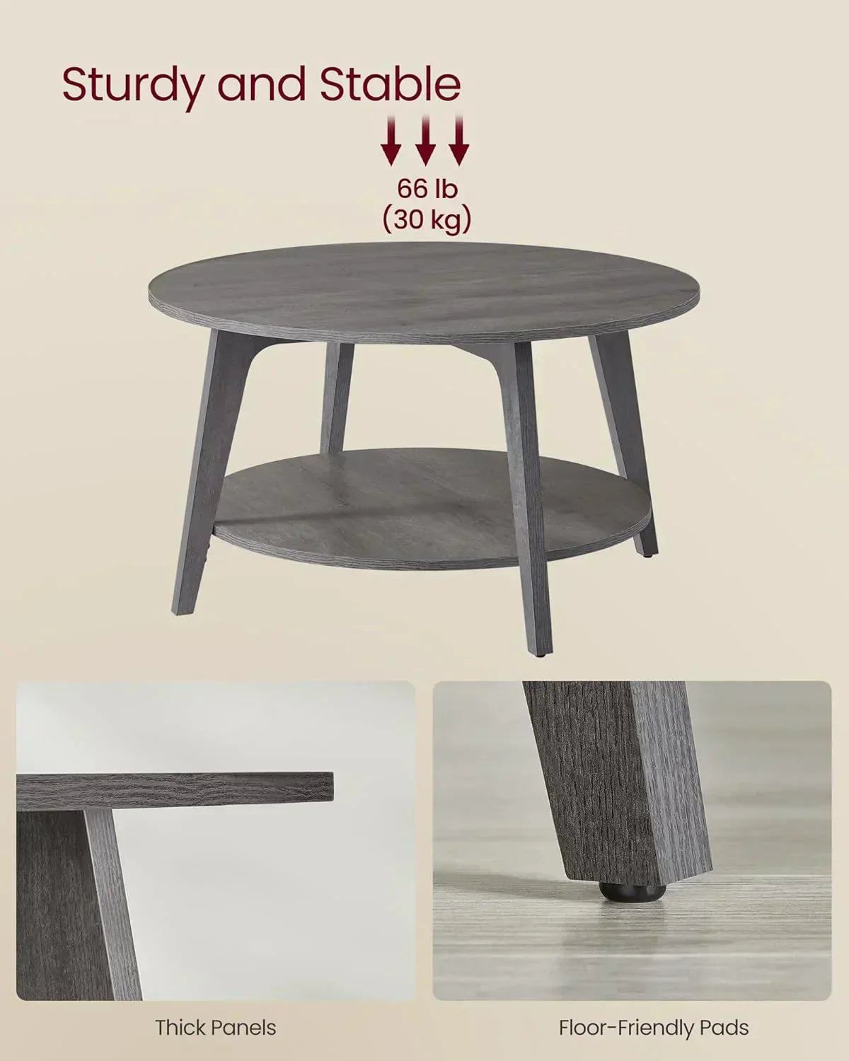 VASAGLE Round Coffee Table 2 Tier Coffee Table with Storage for Living Room 31.5 x 17.7 Inches