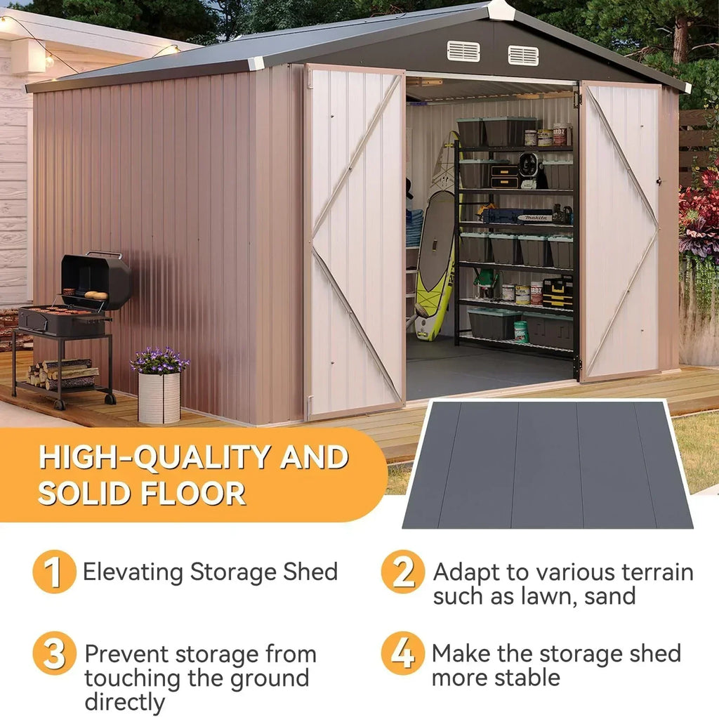 Aoxun 7.4x5.3FT Shed with Floor Galvanized Steel Outdoor Storage Shed Metal Garden Shed