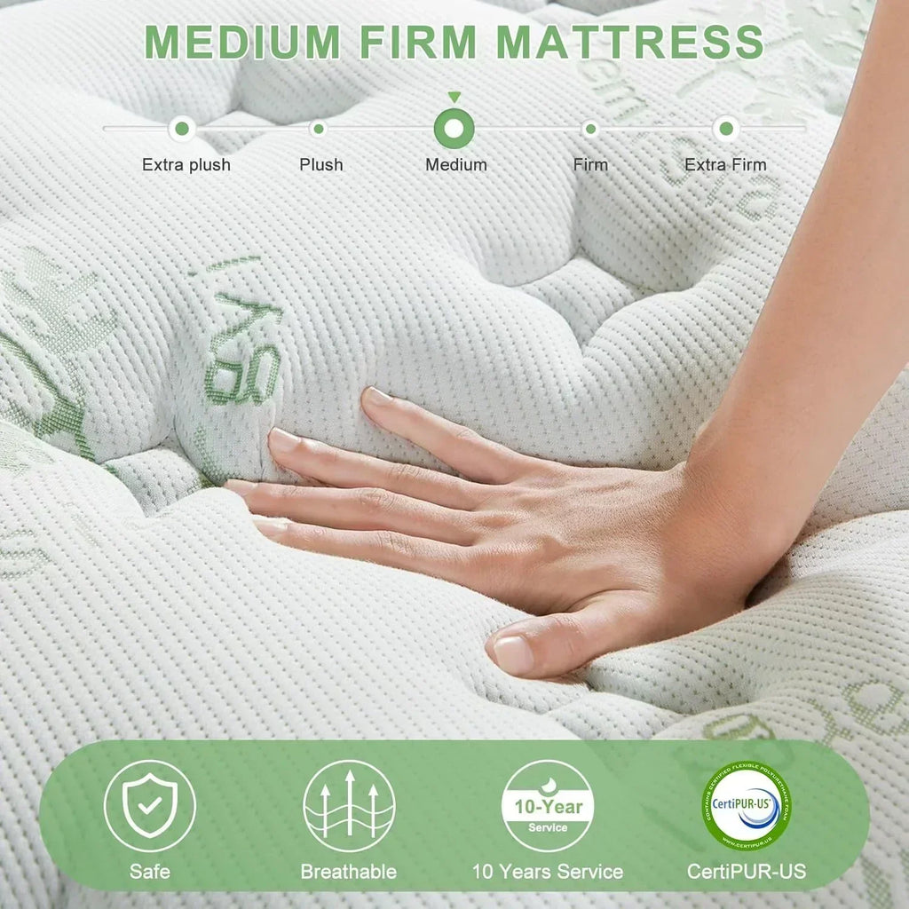 12-inch queen-size mattress medium-firm memory foam hybrid mattress with pocket springs