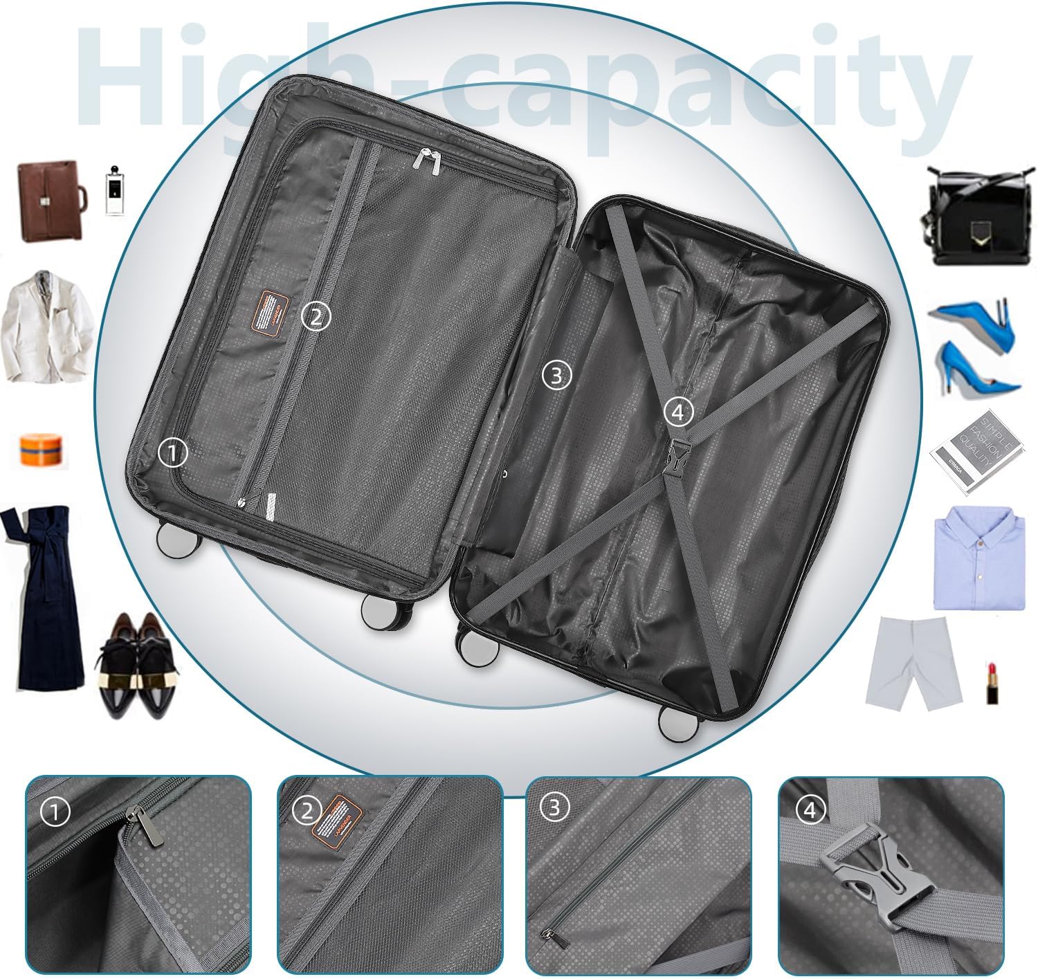 Luggage 6-piece hardshell expandable suitcase lightweight travel carry-on luggage set