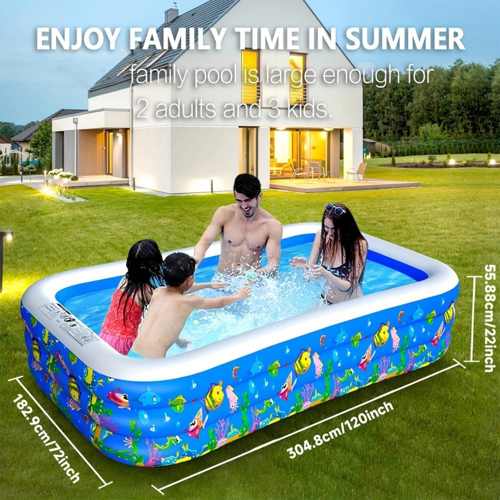 Inflatable Swimming Pool, 120 x 72 x 22 Kiddie Pools, Family Lounge Pools Thickened Above Ground Family Pool for Summer Water Party, Backyard, Garden Lawn, Blue