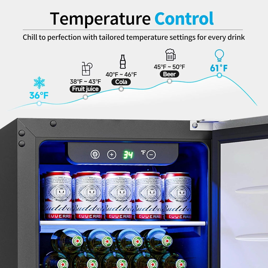 Beverage Refrigerator Cooler - 126 Can Mini Fridge Glass Door for Drinks Soda Beer Wine - Small Refrigerator for Office Bedroom Home Bar, 4 Adjustable Shelves, 3.2 Cu.Ft, Silver