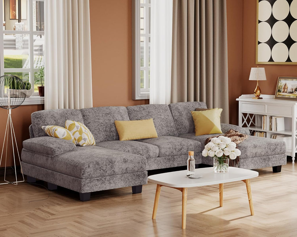 Furmax Sectional Couches for Living Room U-Shaped Sofa Couch Linen Fabric 4 Seat Sofa Set